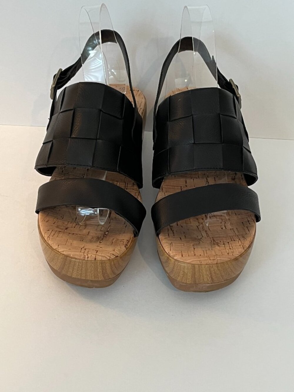 Korks Fraya Black Faux Leather Wedge Clog Platform Sandals ~ Women's Size 10M